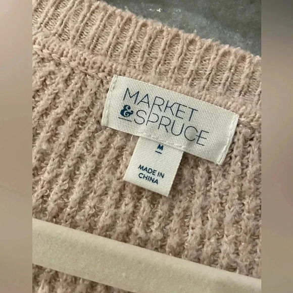 Market & Spruce Light Pink Long Sleeve V neck Ribbed Pullover Sweater Size M - Picture 7 of 10